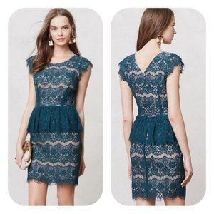Anthropologie Maeve Elsa Lace Peplum Dress Green M
